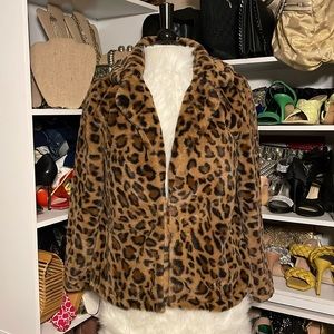 Leopard print faux fur coat